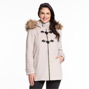 Nine West Wool Blend Coat with Faux Fur Hood
